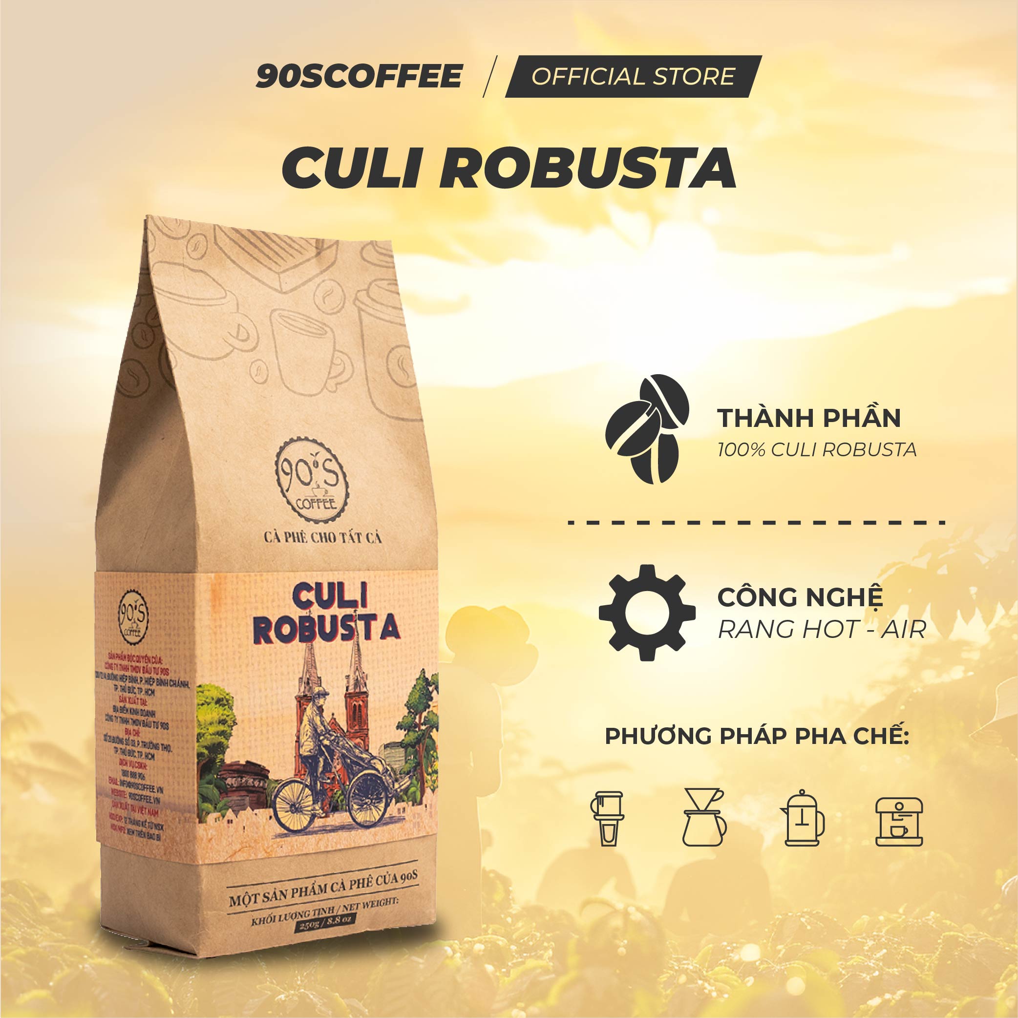 Cà Phê Culi Robusta Nguyên Chất Rang Mộc - Gu Đắng Mạnh Thơm Nồng Hậu Vị Sâu | 90S COFFEE