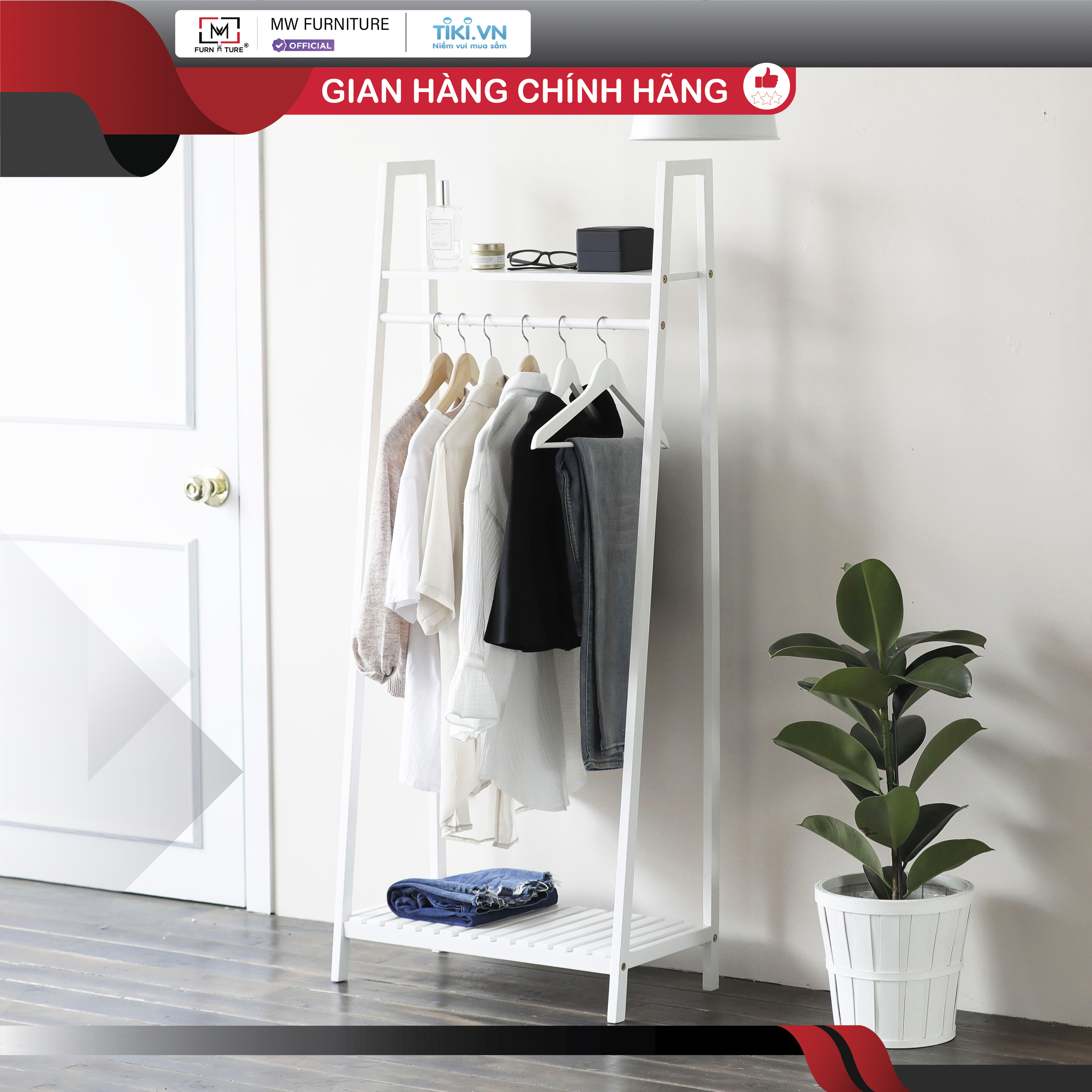 GIÁ TREO ĐỒ HÌNH THANG LẮP RÁP HÀN QUỐC - LADDER HANGER WHITE - MÀU TRẮNG