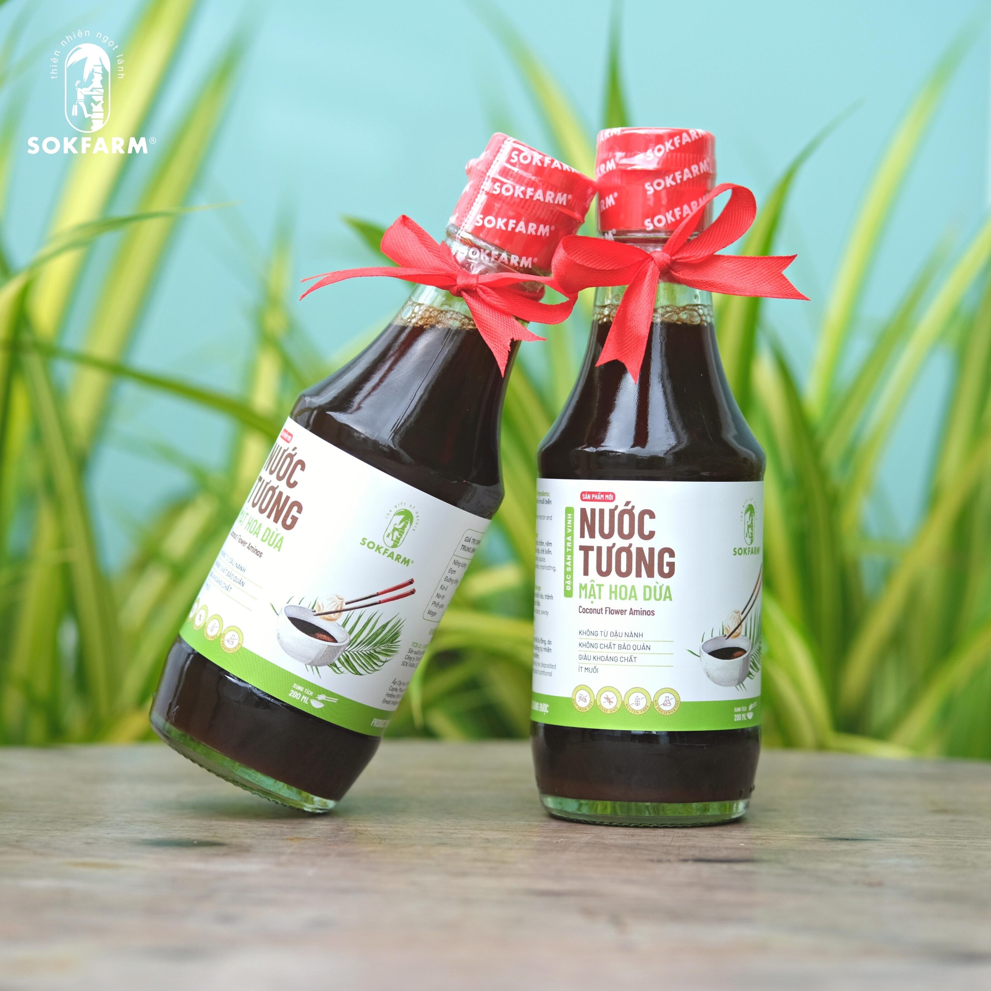 Nước tương mật hoa dừa Sokfarm - Nước tương ăn dặm cho bé với hàm lượng muối thấp, khoáng chất cao, không gluten, không đường và không chất bảo quản