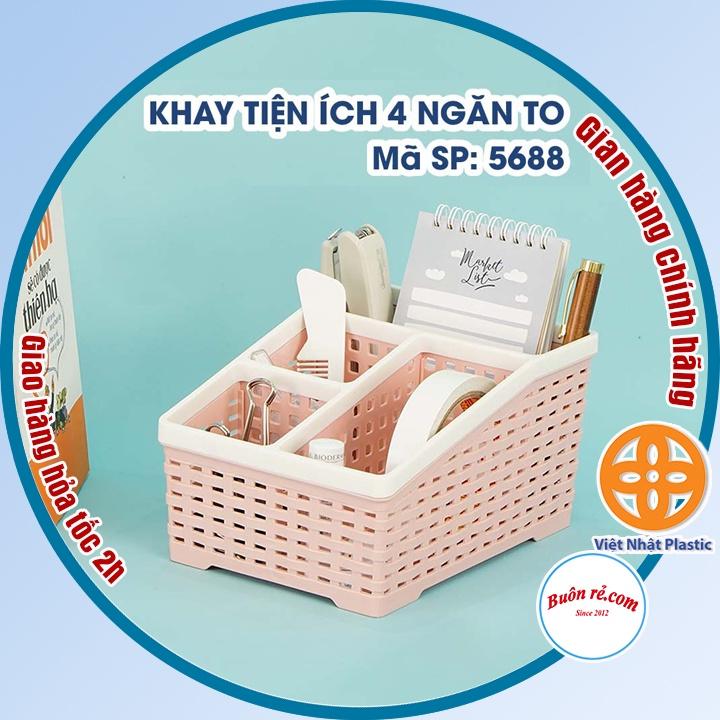 Khay nhựa tiện ích 4 ngăn Việt Nhật 2 size , khay 4 ngăn để bàn đựng bút, đồ dùng đa năng