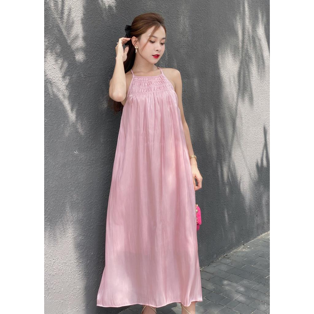 Đầm yếm maxi Shimmer sang chảnh lụa organza cao cấp JOVEN, thiết kế cổ nhún suông dáng dài, đi biển đi cafe đi tiệc