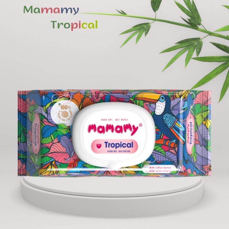 Khăn ướt Mamamy Tropical - 100 % sợi tự nhiên ngừa hăm , rôm sảy