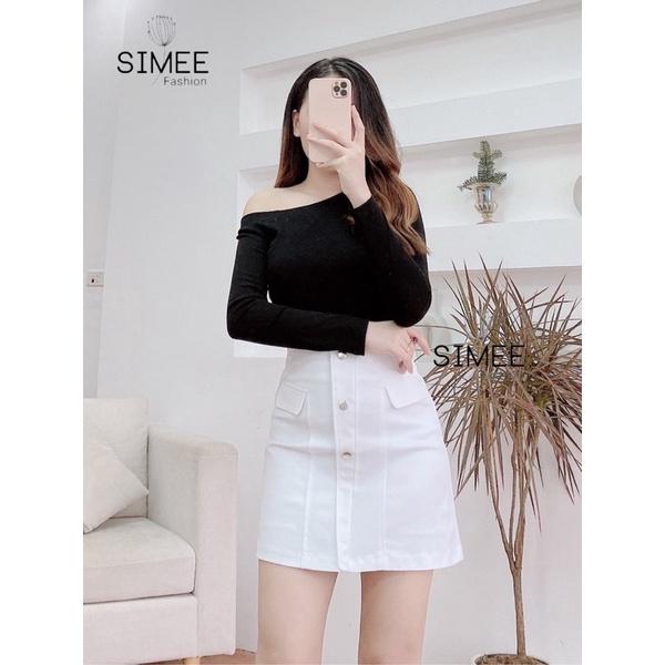 Hot !!! Set Áo lệch vai Chân váy kaki jean siêu đẹp thiết kế Simee