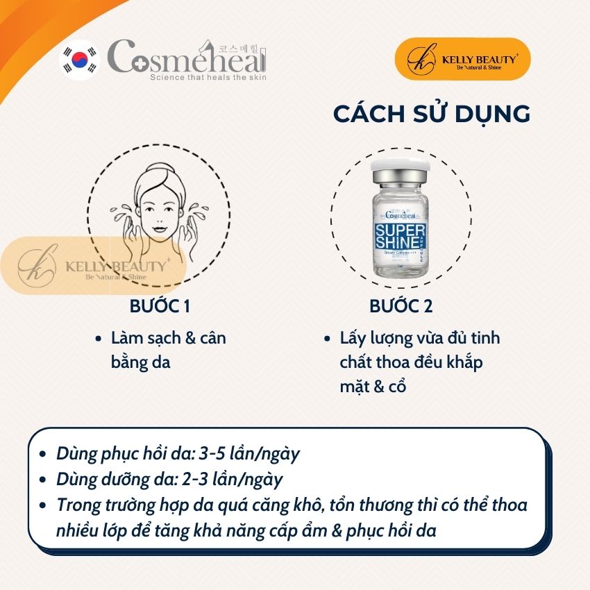 Tế Bào Gốc Căng Bóng Da Cosmeheal SuperShine Ampoule - Phục Hồi Da Tổn Thương, Cấp Ẩm Sâu, Nuôi Da Khỏe | Kelly Beauty