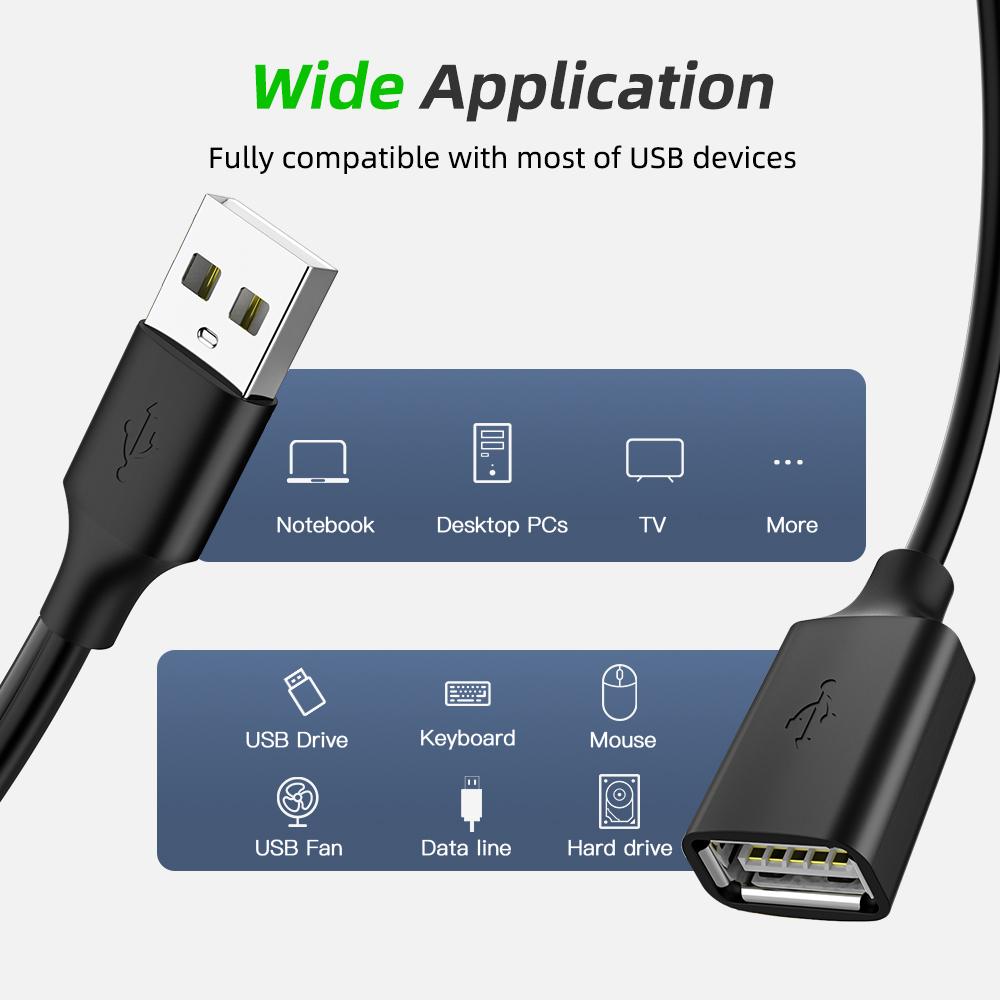 Cáp nối dài USB2.0 Dây nối dài USB 2.0 từ đầu đực sang đầu cái Dây đồng bộ hóa dữ liệu Cáp đầu nối mở rộng cho máy tính xách tay PC Chuột game thủ 3m Màu sắc: Đen