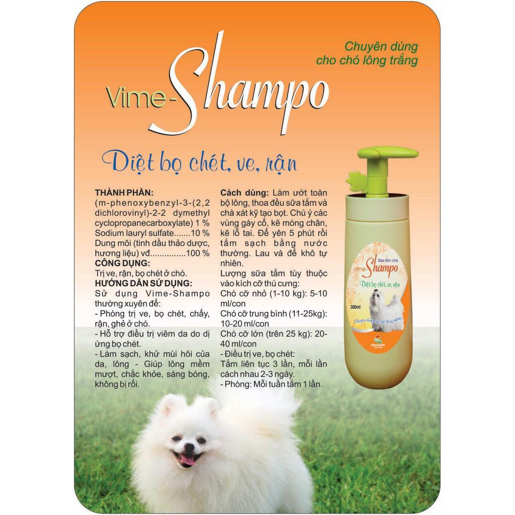 Sữa tắm Vime Shampoo - Diệt ve chó, bọ chét (chuyên dùng cho chó LÔNG TRẮNG),30ml, Lonton store &amp; Vemedim