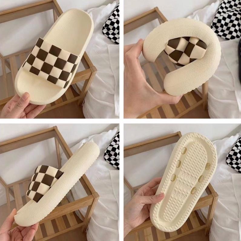 Dép nữ đế bánh mì, dép quai ngang kẻ caro chất liệu cao su non siêu êm size từ 36-41 - BM03