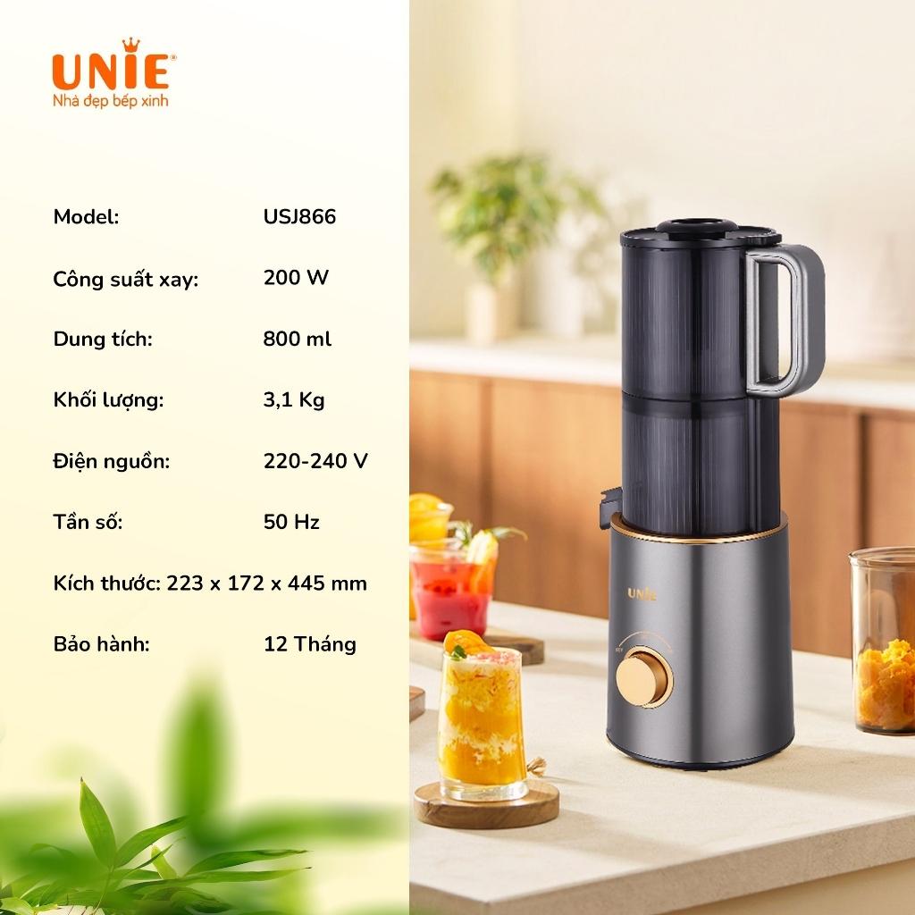 Máy Ép Chậm Unie USJ866, Ống Tiếp 120mm Cắt Ép Nguyên Quả Công Suất 200w, Hàng Chính Hãng