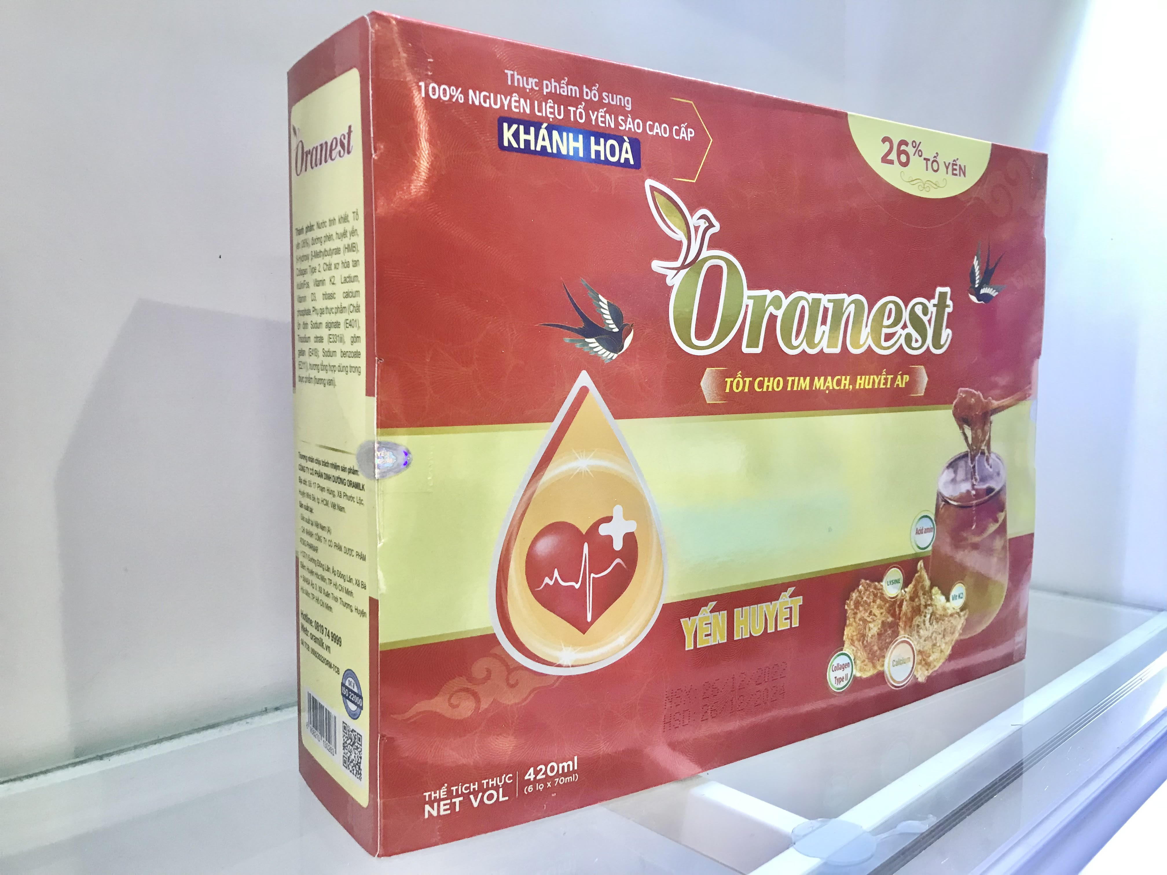 Hộp quà Yến huyết Oranest 420ml - Tốt cho tim mạch, huyết áp, 26% tổ yến - Nguyên liệu tổ yến sào cao cấp Khánh Hoà