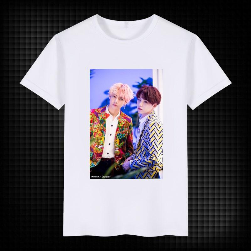 Áo thun in hình BTS form rộng cổ tròn cá tính vải mềm mại