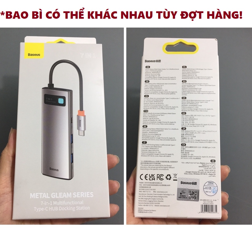 Hub / Bộ chia cổng Type-C đa năng 7 in 1 Baseus Metal Gleam Series WKWG020113 - Hàng chính hãng