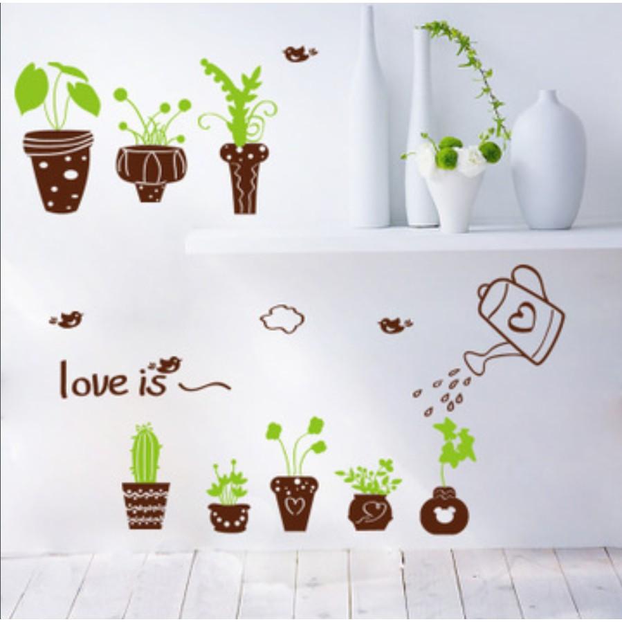 Decal trang trí tường - Nhiều chậu họa tiết trắng ( 2 màu trắng - đen tùy chọn)