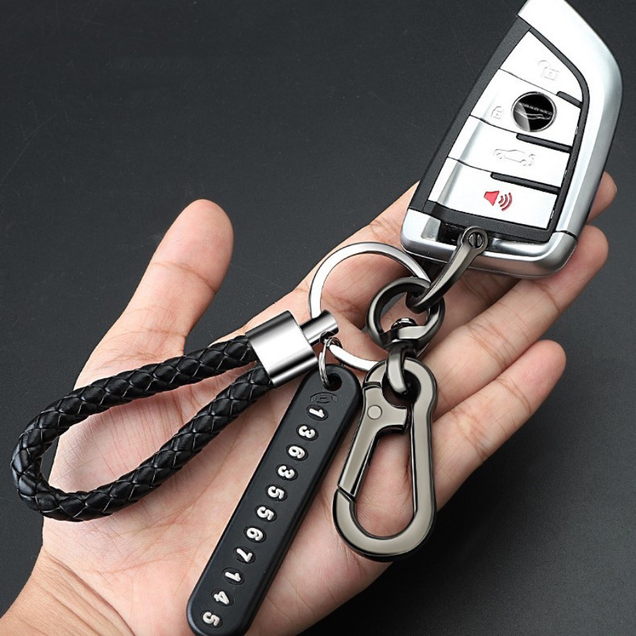 Móc Chìa Khóa Xe Máy Móc Khóa Nhà Kèm Thẻ Gi Chú Chống Thất Lạc Móc Khóa Titan Dây PU Thời Trang