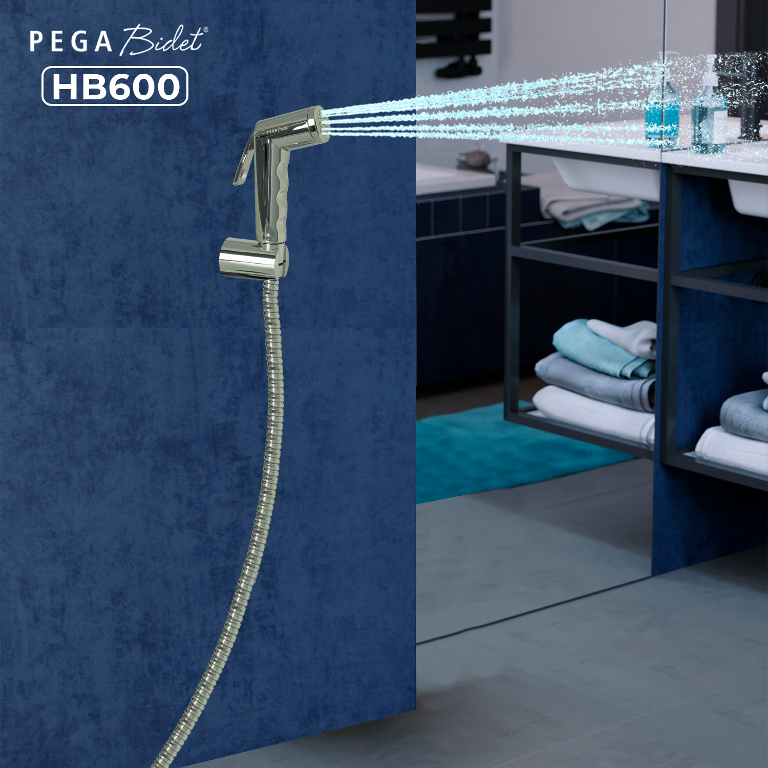 Bộ vòi xịt vệ sinh cầm tay PEGA Bidet HB600, dây cấp nước 1.2m inox 304, đầu vòi bằng nhựa mạ crôm, giá treo mạ crôm, bảo hành 12 tháng