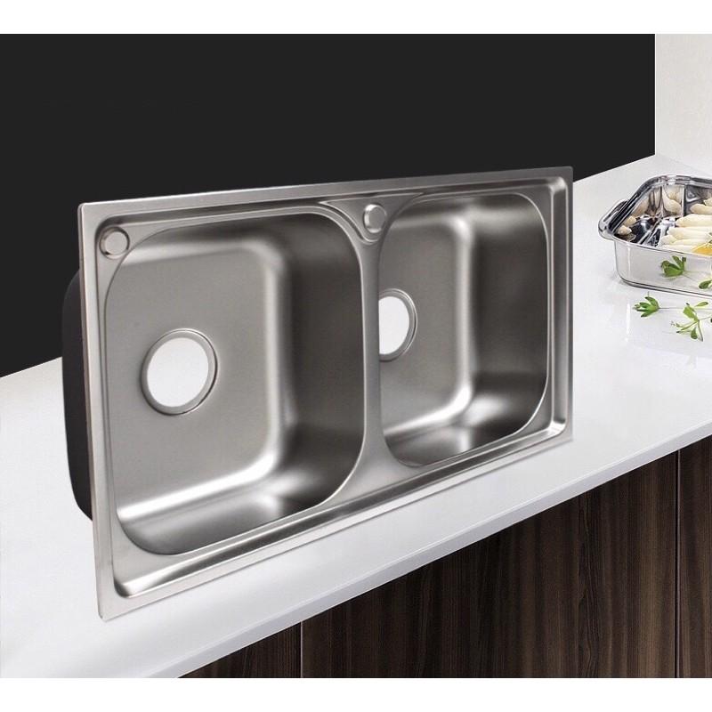 Chậu rửa chén 2 hộc inox tặng kèm bộ xả chậu, KT: 80x46x23 cm