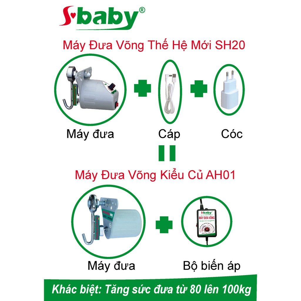 Máy đưa võng tự động Sbaby SH20 dùng được bằng điện hoặc pin