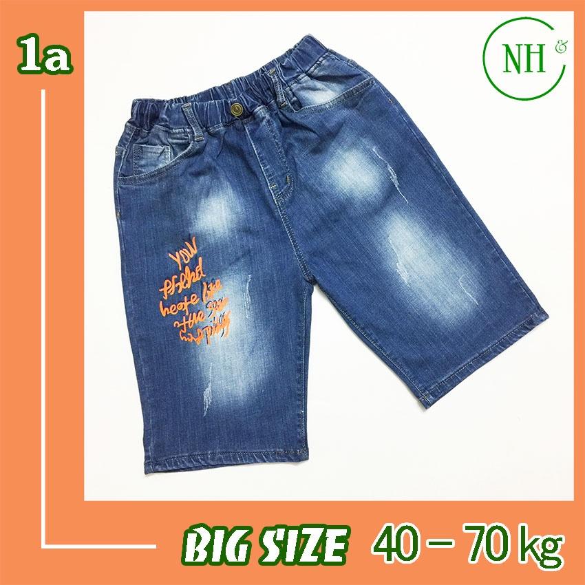 Quần short jean bé trai từ 30kg đến gần 40kg, quần cho bé lưng thun, jean co giãn - NH KIDS SHOP