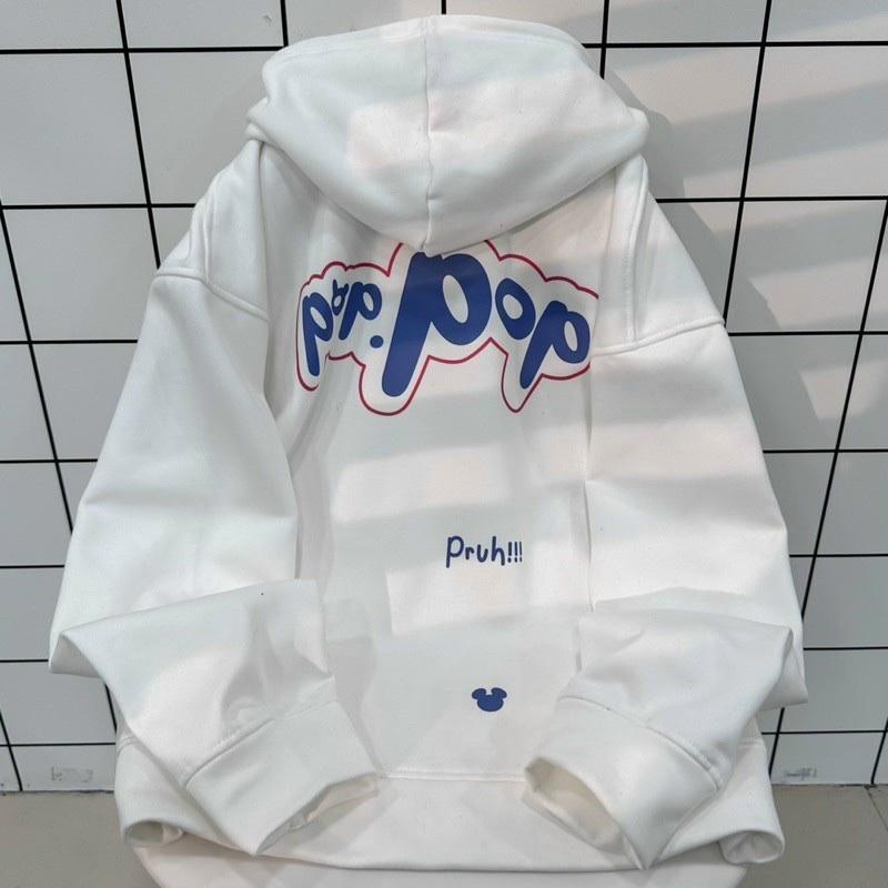 Áo khoác nam nữ Hoodie nỉ trơn Basic in chữ POP form rộng khóa kéo có mũ Ulzzang giá rẻ couple