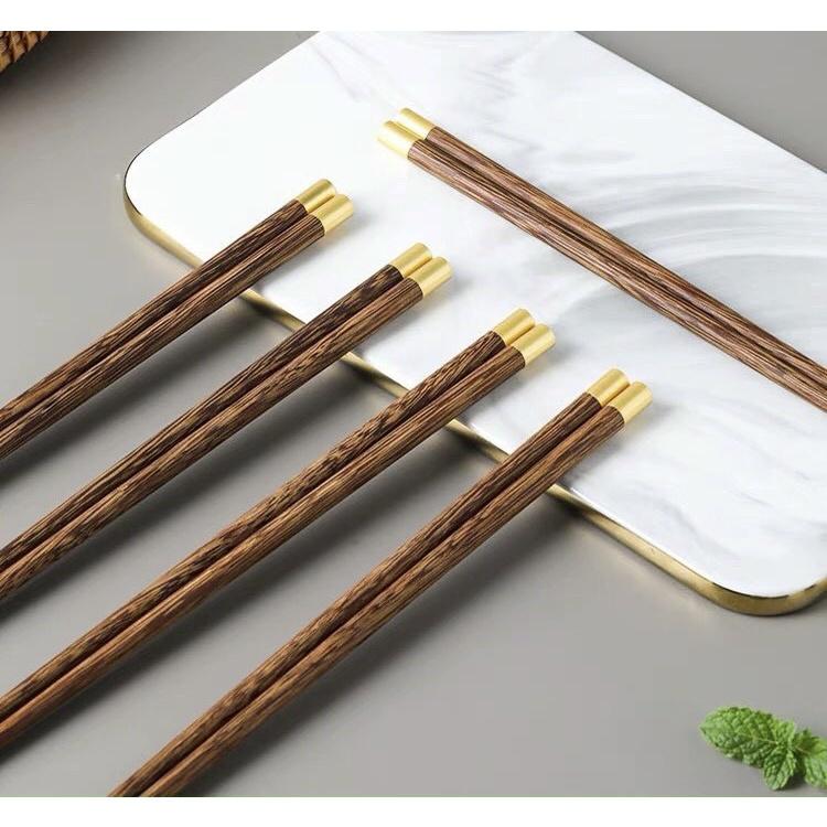 Hộp 10 Đôi Đũa Gỗ Bọc Thau Cao Cấp Phong Cách Nhật