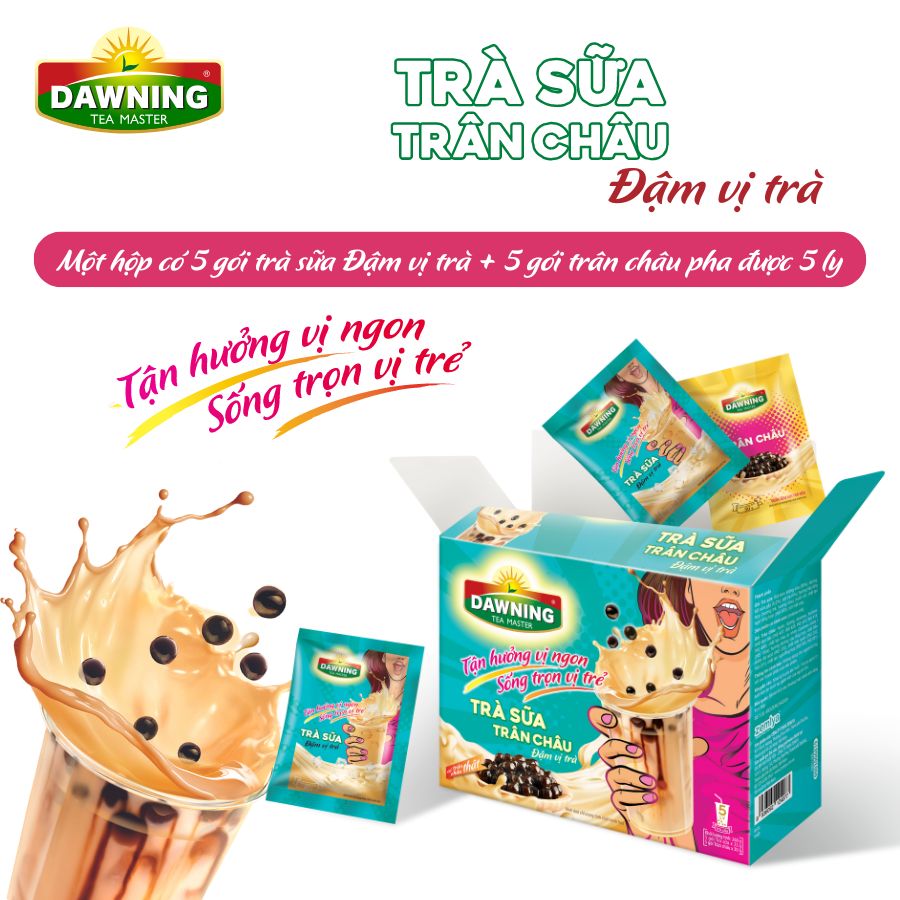 Combo 5 vị Trà Dawning- Trà chanh 280g, Trà sữa có trân châu và không trân châu Tròn vị ngon &amp; Đậm vị trà 260g
