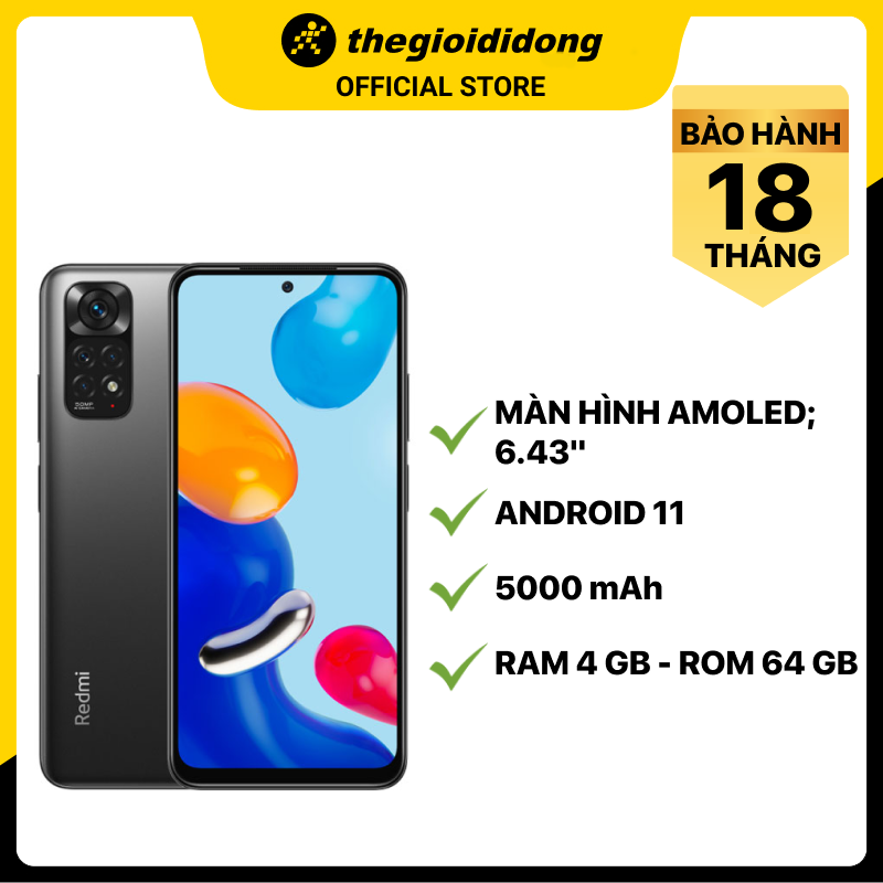 Điện thoại Xiaomi Redmi Note 11 (4GB/64GB) - Xám - Hàng chính hãng