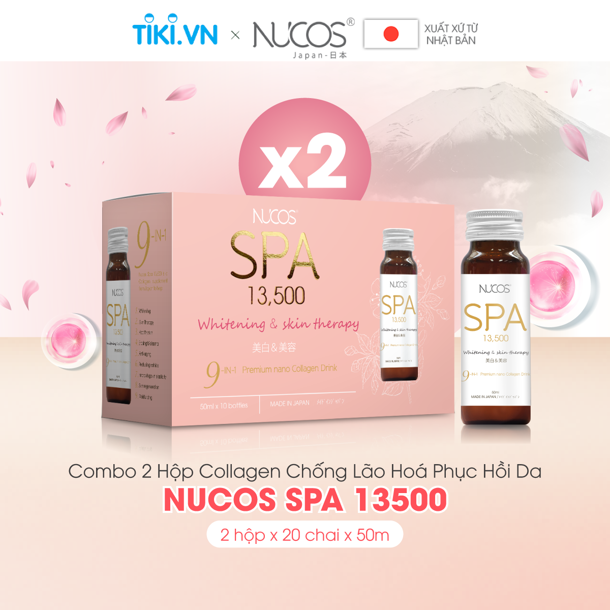 Combo 2 Hộp Collagen nước xóa nhăn ngăn lão hóa da Nucos Spa 13500 2x10Chaix50ml