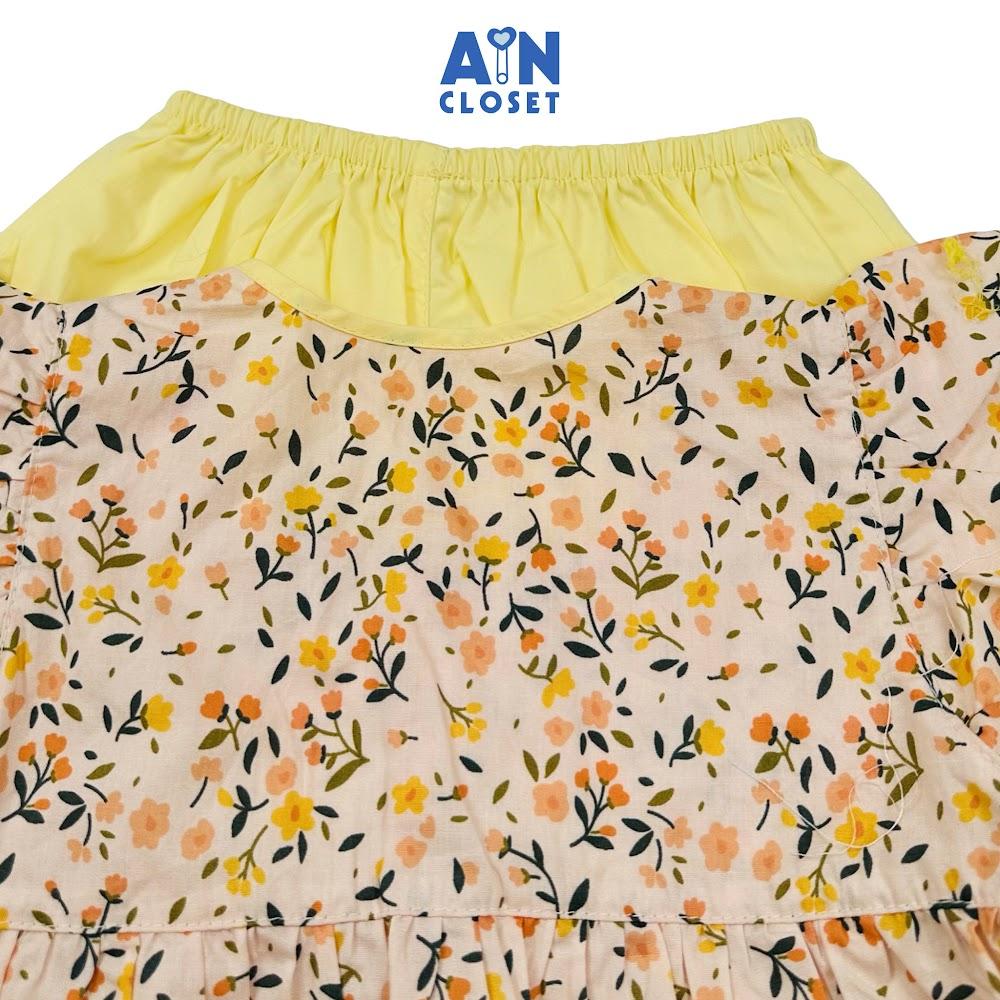 Bộ quần áo Ngắn bé gái họa tiết Hoa Nhí Vàng Nâu Cotton - AICDBGDVVE7N - AIN Closet