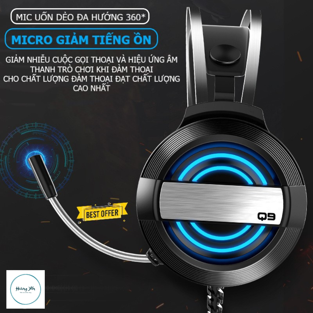 Tai nghe chụp tai máy tính GAMING MC Q9 có đèn LED đổi màu, có mic đàm thoại, headphone chơi game trên laptop, pc