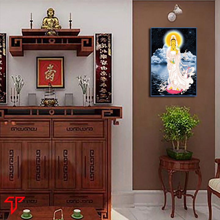 Tranh treo tường trang trí nhà cửa, nơi thờ cúng mẫu Quan thế âm bồ tát, Tranh Phật Giáo Quan Âm 424