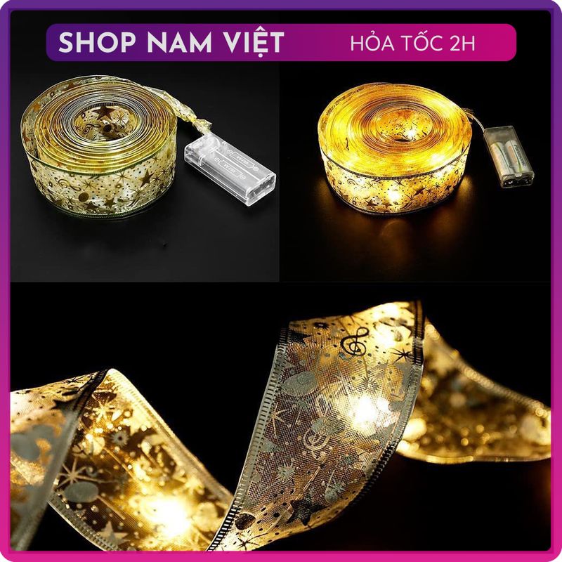 Dây Led Ruy Băng Trang Trí Cây Thông Giáng Sinh Noel, Gói Quà