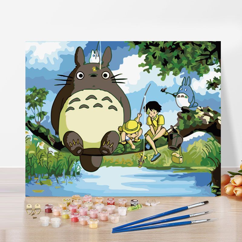 Tranh tô màu sơn dầu số hóa Totoro và Mei - M105 - 40x50cm