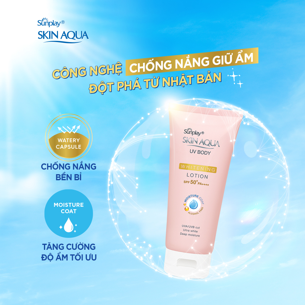 Kem chống nắng body Skin Aqua dưỡng trắng dùng hàng ngày Sunplay Skin Aqua UV Body Whitening Lotion SPF 50+ PA++++ 150g