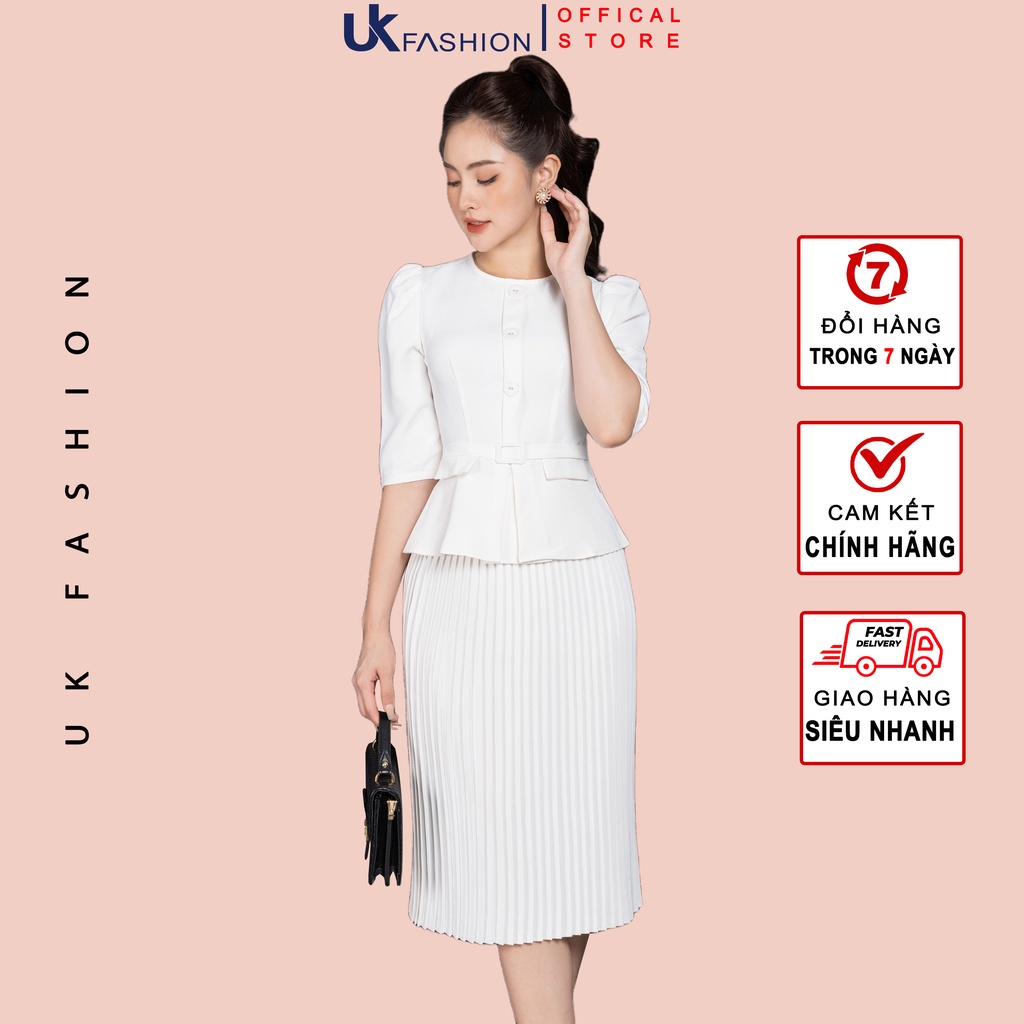 Set Công Sở UK Fashion Áo Peplum Tay Lỡ Kèm Chân Váy Dập Ly Thanh Lịch, Chất Vải Nhập Hàn Cao Cấp Mềm Mát NKBD2206003