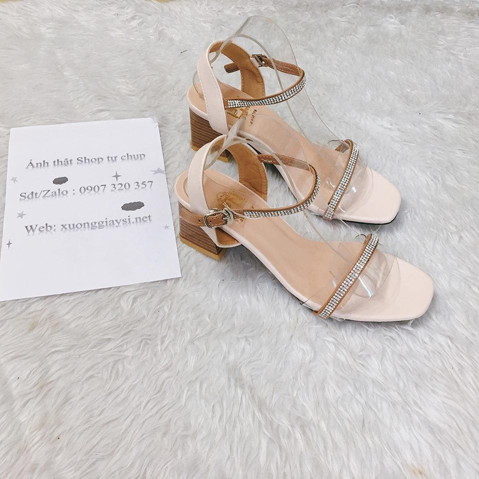 Giày cao gót sandal 5cm bản trong phối xoàn