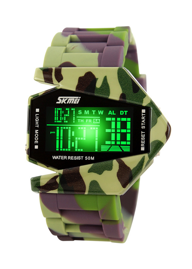 Đồng hồ Unisex phi thuyền Led 7 màu Army dây nhựa Skmei 08TCK17B