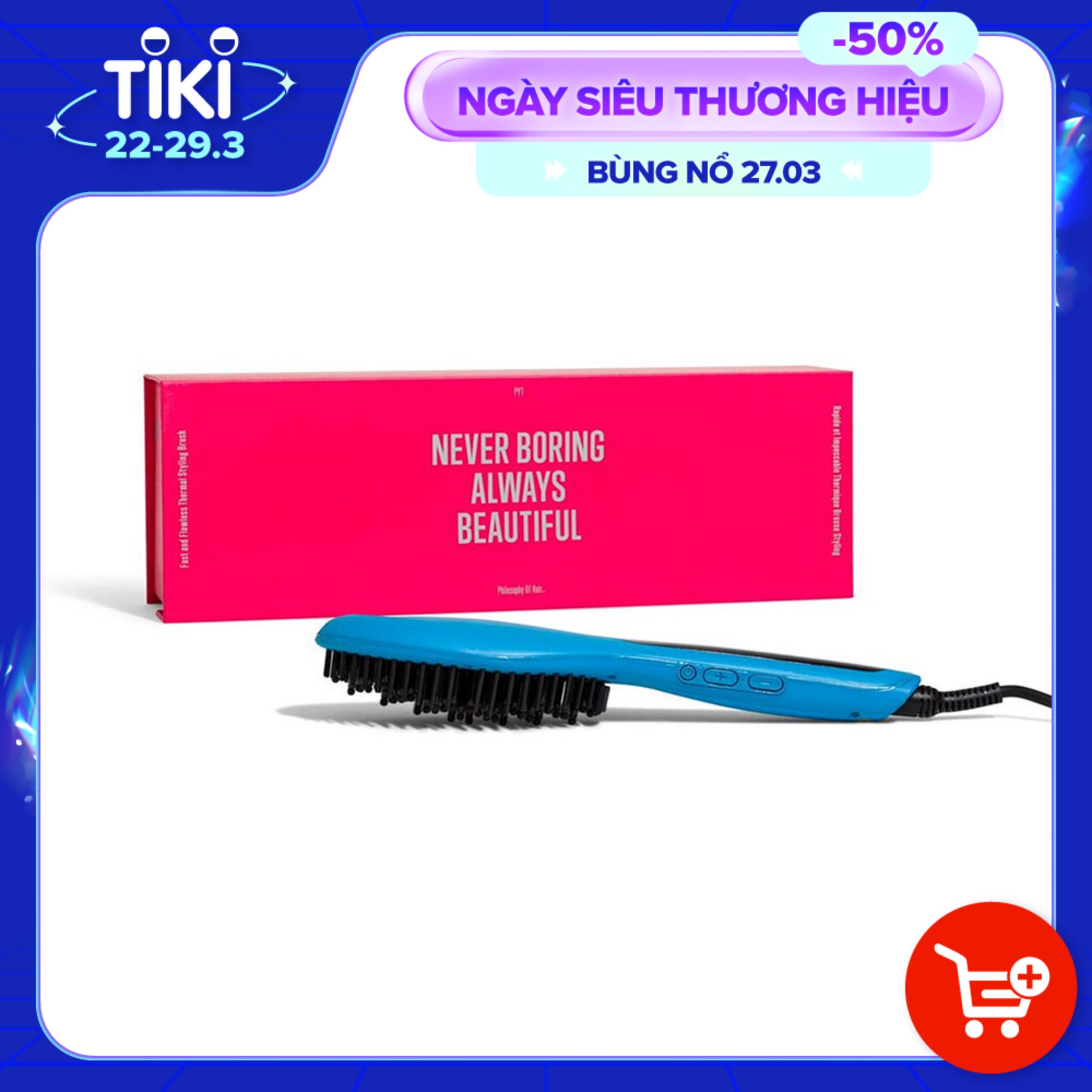 Lược Điện Tạo Kiểu Tóc PYT Thermal Styling Brush - Màu Xanh - Có Thể Duỗi Và Làm Phồng Chân Tóc Với Công Nghệ Ion Âm Và Nhiệt Hồng Ngoại Xa