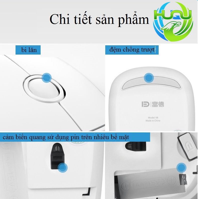 Chuột Không Dây Văn Phòng Huqu HQ-V8 - Độ Phân Giải Quang Học 1500DPI-Hàng Chính Hãng