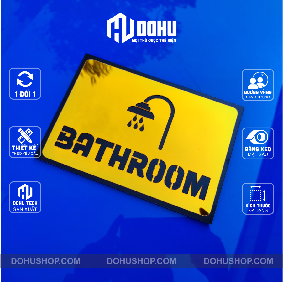 Bảng bathroom, bảng nhà tắm gương vàng - có sẵn keo dán