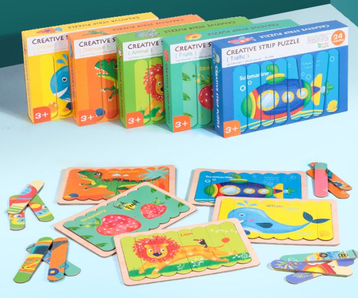 Đồ chơi gỗ - BỘ GỒM 8 TRANH GHÉP HÌNH PUZZLE QUE KEM GỖ CHO BÉ TỪ 24m+ - Giao ngẫu nhiên