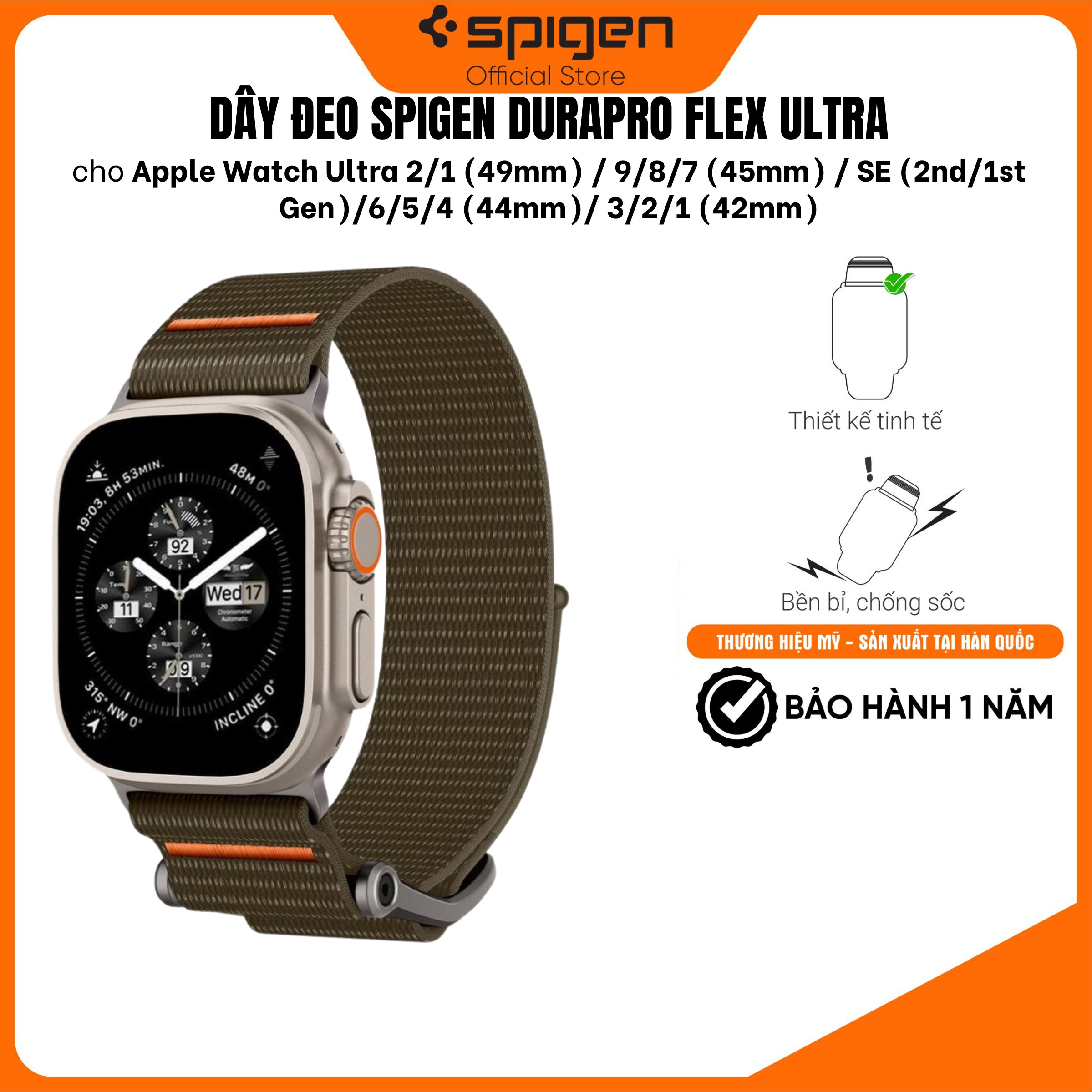 Dây Đeo Spigen Band DuraPro Flex Ultra cho Apple Watch Series (49mm/45mm/44mm/42mm) – Thiết kế tinh tế, hàng chính hãng