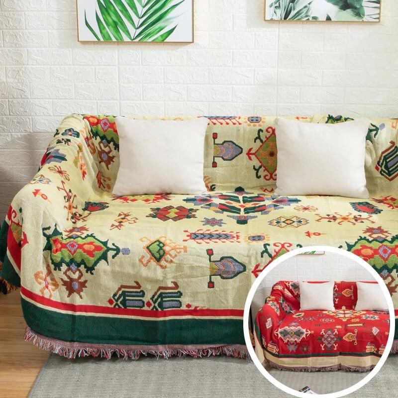 KHĂN PHỦ SOFA VINTAGE,THẢM THỔ CẨM SỬ DỤNG HAI MẶT THẢM 230 x 180cm