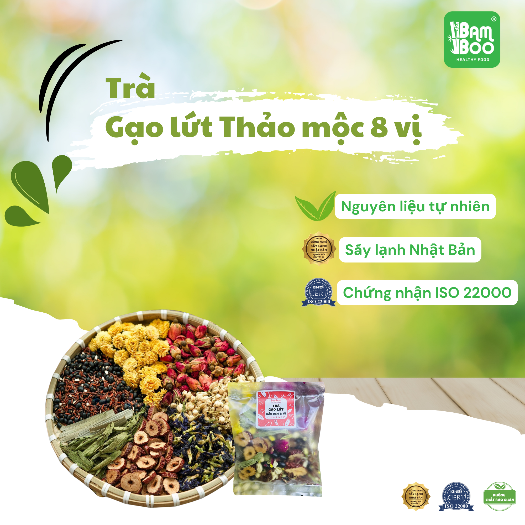 Trà Gạo Lứt Huyết Rồng Thảo Mộc Mix 8 Vị Thảo Mộc Bambo Đẹp Da, Chống Lão Hoá, Thanh nhiệt (Sản phẩm dùng thử)