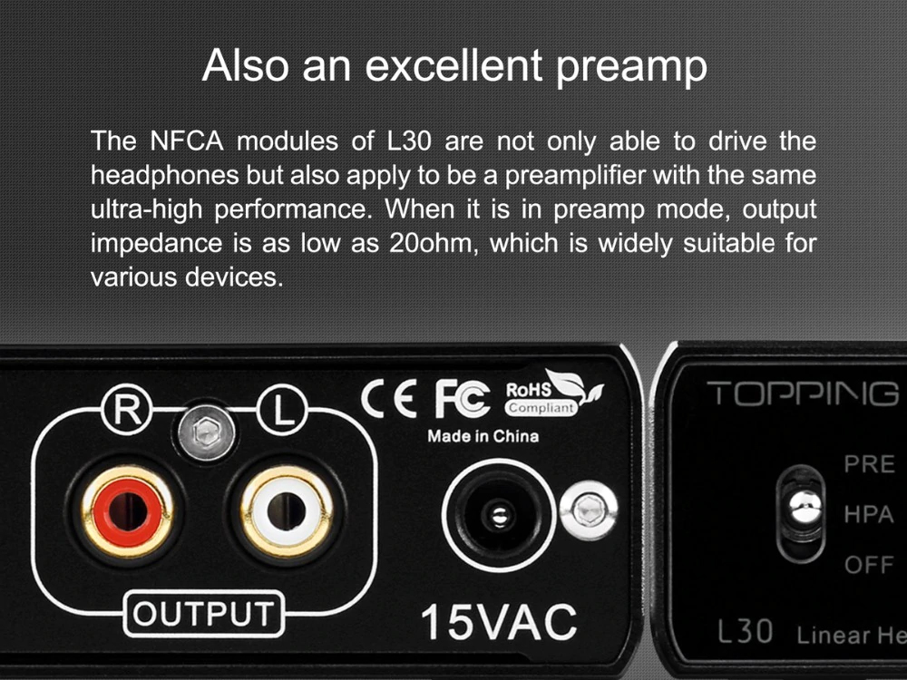 TOPPING L30 Headphone Amplifier 6.35MM NFCA HiFi RCA Hi-Res pre-amp preamplifier for E30 DAC - Hàng Chính Hãng