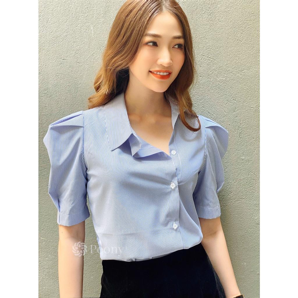 Áo nữ kiểu cổ sơ mi lệch, thời thượng, tay bồng dựng, thoáng mát Peony - ESER TOP