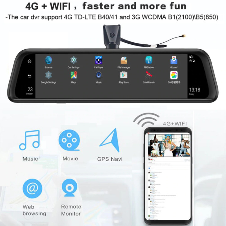 Camera hành trình 360 độ gương ô tô cao cấp Whexune K960 - Ram: 2GB, Rom: 32GB, Android: 5.1, Wifi, 3G/4G - Hàng Nhập Khẩu