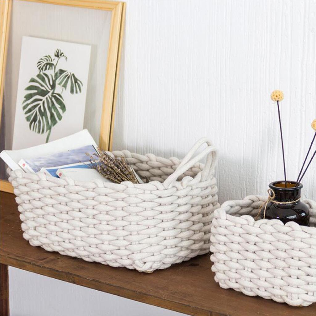 Linen Weaving Storage Baskets Box with Handle Laundry Basket Organizer