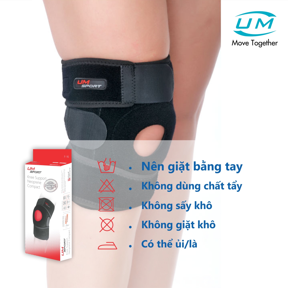 Bó gối đai dán có nẹp neoprene -compact United Medicare F16 