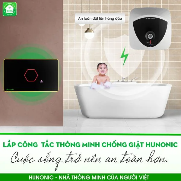 Công Tắc Datic Chống Giật Bình Nóng Lạnh Màu Đen 3000W - Hàng chính hãng