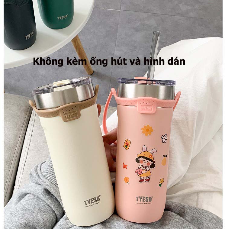 Ly giữ nhiệt Tyeso 710ML inox kèm quai đeo mẫu mới nhất  - Màu trắng