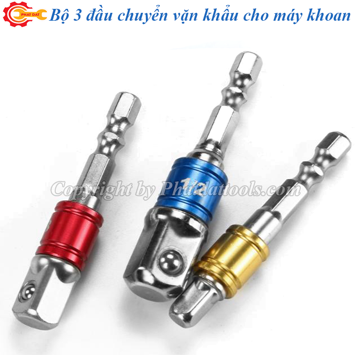 Bộ 3 đầu chuyển sang vặn khẩu bulong 1/2-3/8-1/4 cho máy khoan, máy vặn vít